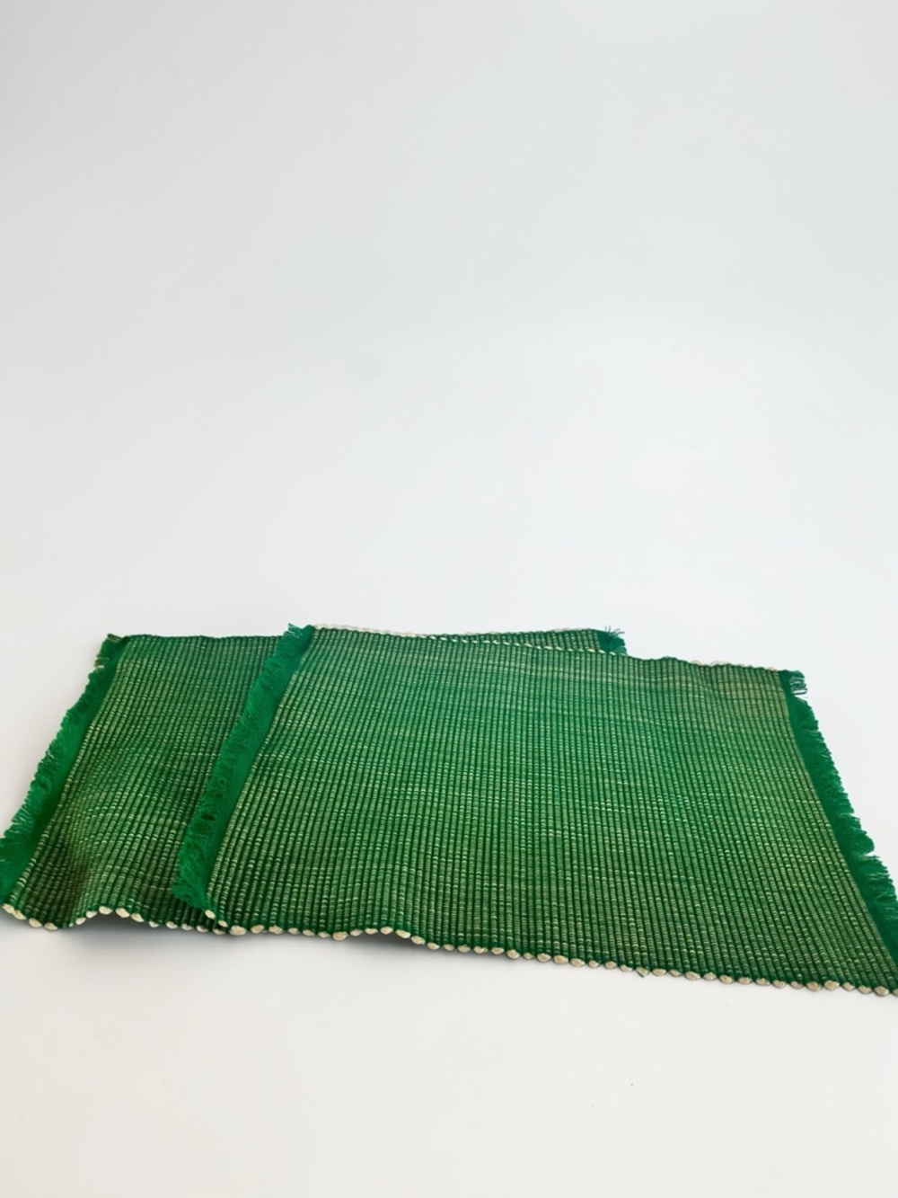 Vintage Green Placemats Set for Table Decor Woven Fringe Boho Style